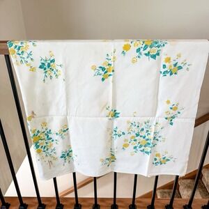 VTG 50's Wilendur Floral Yellow Rose Table Cloth‎ 48x53 Cottagecore Granny